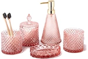 EMPO Kompletny zestaw akcesoriów łazienkowych ze szkła diamentowego, trójkątny dozownik balsamu w stylu vintage, mydelniczka, uchwyt na szczoteczkę do zębów, szklanki, słoiki na waciki, nowoczesny