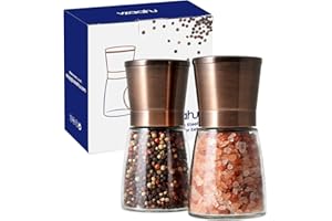 Vzaahu Juego de 2 Molinillos de Sal y Pimienta,con Núcleo de Cerámica de Canela,Rugosidad Ajustable,Color Cobre