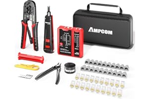 AMPCOM Kit de herramientas de crimpado Ethernet 10 en 1 RJ45 con probador y perforadora 110 para conectores Cat6/Cat5e/Cat5, incluye pelacables, bolsa impermeable