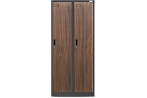 ‎JAN NOWAK Jan Nowak Locker Cabinet, Metal Cabinet, Locker Cabinet, 2 Compartments with Clothes Rail, Dividers, Air Vents, 4 Coat Hooks per Compartment, Metal, 180 cm x 80 cm x 50 cm, Anthracite/Walnut