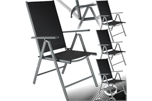 tectake® Aluminium Gartenstuhl 4er Set, Klappstuhl mit 7-Fach Verstellbarer Rückenlehne, Hochlehner mit Armlehnen, Gartenmöbel Set mit 4 Stühlen, für Garten Balkon Terrasse Camping, anthrazit