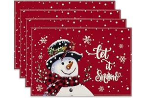 Ohok Christmas Placemats Set of 4 12x18 Inch Christmas Decor Table Mat for Party Dining Decoration (Christmas Snowman Let It Snow)