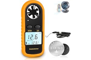 RUZIZAO Anemometro Portatile, Anemometro Digitale Precisione +/-5%/2°C, Misuratore Digitale di Velocità del Vento con Display LCD, Velocità Flusso Aria Termometro per Esterni/HAVC/Droni/Caccia/Pesca