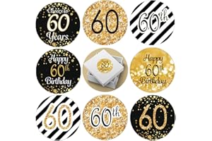 MIDUBE Adesivi 216pz Adesivie Etichette Autoadesivo Handmade Rotonde Autoadesivo Adesivi Nero e Oro Decorazioni Compleanno 60 Anni per Festa di Compleanno 60th