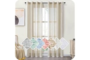 MRTREES 2 Pezzi Tende per Interni Voile in Lino per Cmera da Letto con Occhielli Tende Beige Semitrasparenti per Soggirono Moderne Tenda Trasparente Leggera per Finestra 140x245 CM