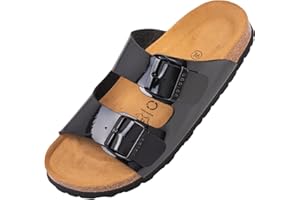 Palado Damen Pantoletten Korfu PF - Hausschuhe mit Natur Kork-Fussbett - bequeme Sandalen - Zweiriemer - Made in Spain