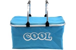 The Magic Toy Shop 35L Light Blue Cool Bag - Versatile Insulated Picnic Basket & Collapsible Cooler Box with Sturdy Aluminium Frame - Spacious Folding Design for Camping, Shopping & Outdoor Adventures