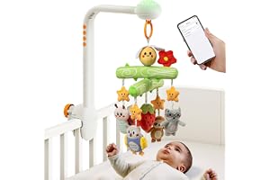 TUMAMA Baby Crib Mobile, Music and White Noise, Mute Spin Motor Nursery Toys with Projection Night Light, Soft Plush Mirror Hanging Toys for 0 Month+ Baby