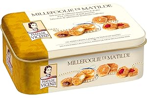 Matilde Vicenzi - Millefoglie di Matilde, Selezione di Raffinata Pasticceria di Sfoglia, Bocconcini e Ciambelline miste in una Elegante Scatola di Latta per un Regalo Goloso, Confezione da 375 gr