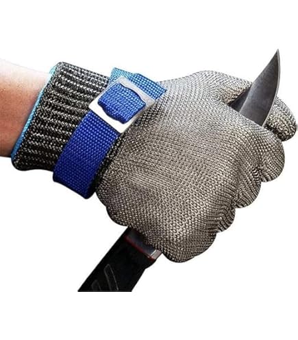 Guanto Antitaglio In Acciaio Inox Per Macellaio - Protezione Livello 5 Con Guanto Di Cotone Incluso, Taglia M/L, Resistente A Coltelli E Graffi