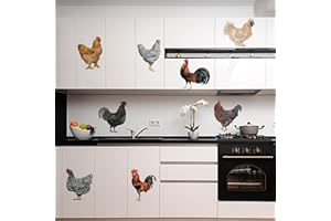 PLIGREAT 8 pièces coq stickers muraux cuisine salon decoration murale pour salle à manger chambre ferme home déco rustique autocollant mural idyllique décoration de la maison