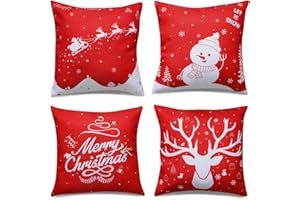 Mordx 4pcs Christmas Pillowcases，Red Christmas Pillowcase，Christmas Decorative Pillowcases，Winter Christmas tree elk Santa Claus sofa, chair, bed decorative cushion cover (Red) (Red Print)