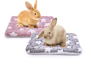 MICOOYO Lot de 2 Tapis de lit en Polaire Moelleuse pour Petit Animal de Compagnie, Lapin, Cochon d'Inde, écureuil, Hamster (étoile, 49 x 32 cm)