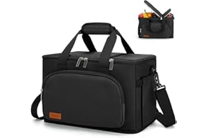 ZOMFELT 14L Insulated Lunch Bag for Men, Large Leakproof Work Picnic Cooler Bag with Dual Compartment, Adult Lunch Box for Outdoor Daytrip, Black