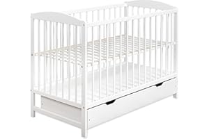 MOTO-MOLTICO Lettino Neonato 2in1 con Sponda regolabile e Cassetto - Lettino Bambino con 3 Sbarre Estraibili - Lettino in Legno con Barriera di Sicurezza - Trasformabile in Letto Bambini - 60x120 Bianco