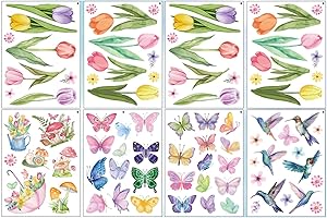 CZDTQ 83 Pcs Spring Window Stickers for Glass,Flower Window Stickers,Double Sided Window Clings,Floral Window Clings for Spring Summer Window Decorations Birthday Party Supplies