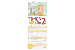 Family Planner 2025 Timer for 2 with 3 Wide Columns. Family Calendar with Animal Comics, Holiday Dates, Preview to March 2026 and Great Extras. 19 x 46 cm