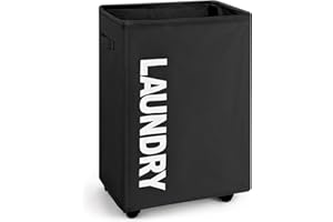 Rieeyrslza Cesto Portabiancheria Sporca con 4 Rotelle 74L Ceste per la Biancheria Cesto Biancheria con Ruote Portabiancheria Pieghevole Multifunzione Cesto Portaoggetti(Nero)