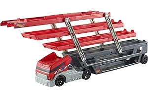 Hot Wheels Mega Transporteur Rouge et Noir, Camion pour Transporter Jusque 50 Petites Voitures, Jouet pour Enfant, CKC09 Exclusivité sur Amazon