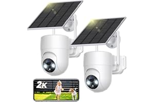 SEHMUA 2K Telecamera Wi-Fi Esterno Senza Fili a Batteria, 360° PTZ Videocamera Sorveglianza con Pannello Solare, Rilevamento PIR, Allarme, Visione Notturna a Colori, Audio a 2 Vie, IP66, 2 Pezzi