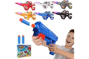 OBEST 6Pcs avión Juguete Lanzador de Avion con Pistola,Aviones Planeadores Espuma con Pistola de Tiro,con Balas de Espuma,Juegos Exterior Jardin Regalos para Niñas 3, 4, 5, 6, 7, 8, 9, 10 Años