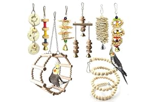 Chikanb 8 Stück Bunten Vogelspielzeug, PapageienKauSpielzeug, Vögel Spielzeug Holz Sitzstangen Plattform, Naturholz Hängematte Hängenden Barsch für Sittiche Nymphensittiche, kleine Tiere Vogel