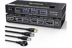 NAWEN Dual Monitor DP KVM Switch, MST 2 Ein 2 Aus Displayport USB3.0 KVM Umschalter Unterstützt Extend und Mirror Modi, HDMI und DP Monitorausgang für 2 Computer, teilen sich 2 Monitore