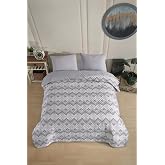 Formeya Tek Kişilik Desenli Kapitone &Ccedil;ift Taraflı Renkli Pike Yatak &Ouml;rt&uuml;s&uuml; Takımı 160x230 cm (&Ccedil;arşafsız) (Gri)