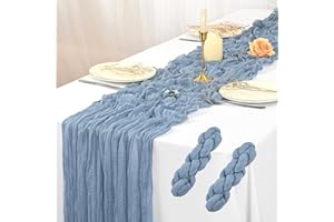 LYAFS 2 Pcs Dusty Blue Cheesecloth Table Runner 10FT, Gauze Table Runner for Wedding Reception Sheer Bridal Shower Birthday Party Boho Table Decoration, Rustic Romantic Wedding Runner