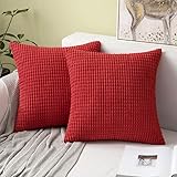 MIULEE Set of 2 Corduroy Soft Solid Decorative Square Throw Pillow Covers Cushion Case For Sofa Bedroom Red 26"x26" 2 Pieces