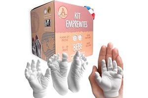 Kits de Moulage Bébé | 100% Artisanat Français | 4 Empreintes Mains Pieds bebe | Kit Empreinte Fille Garçon | Contenants Réutilisables | Cadeau pour naissance | Marque ANCRER®