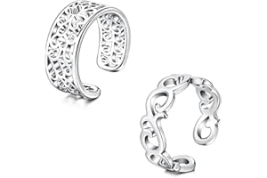 WillTen 2-4Pcs Gold Silver Toe Ring Stainless Steel Adjustable Bend Open Toe Ring, Flower Arrow Leaf Plain Thin CZ Toe Finger Tail Ring Summer Beach Foot Jewelry Set for Women Men