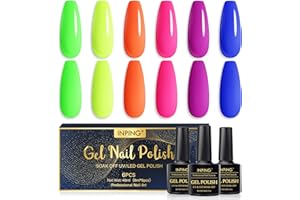 INPING Gel Polish Set, 6 Colors Neon Gel Nail Polish, Bright Yellow Green Orange Pink Purple Navy Blue Spring Summer Rainbow Nail Varnish Soak Off UV LED for Home DIY Manicure Nail Salon