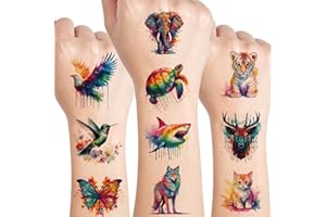 DIELOVEHUA 10 Hojas Tatuajes Temporales Niños, Animales Tatuajes Temporales, Realistas Tatuaje en Acuarela Animal, para Colegio Relleno Fiesta, Regalos de Fiesta, Regalos Cumpleaños Niños