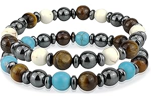 SAGA GIOIELLI® Bracciale Uomo Donna con Pietre Naturali Occhio di Tigre Onice Nero Opaco Malachite – Set 2 Bracciali Elastici – Perle da 8mm – Energia, Protezione e Stile Elegante - Regalo