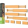 ANTOWIN Bamboo Drawer Dividers, Expandable Drawer Organisers, Adjustable Spring loaded Kitchen Utensil Drawer, Clothes, Tools Bathroom, Baby Drawer