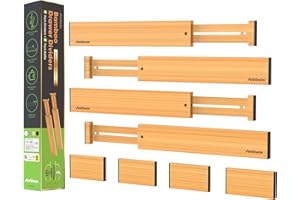 ANTOWIN Bamboo Drawer Dividers, Expandable Drawer Organisers, Adjustable Spring loaded Kitchen Utensil Drawer, Clothes, Tools Bathroom, Baby Drawer