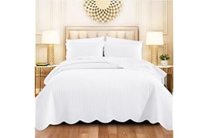 SHOP DIRECT 24 Quilted Bedspread King Size Bed - Reversible Matt Finish Embossed Bedding Sets King Size Quilt 250 X 240 cm + 2 Pillow Shams- White Bed Throws Bedspreads King Size