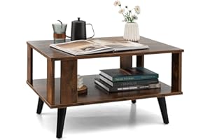 COSTWAY HV10347CFDE Stolik kawowy 2 poziomy, stolik pomocniczy, industrialny, prostokątny stolik kawowy, do salonu, 70 x 50 x 41 cm