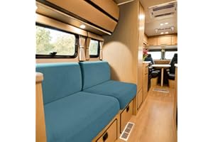 SYLC Bezüge Für Wohnwagenpolster Jacquard, rutschfeste Wohnmobil Sitzbezüge Mit 2 Cord, Sofa Sitzkissenbezug Für Schonbezug Wohnwagen Polster (Blue,W 94-122 cm, D 26-40 cm)