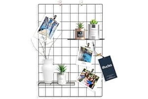 Oucles Grid Panel Set of 2, Grid Mesh Display Panel Decorative Iron Rack Clip Photograph Wall Hanging Picture wall,Ins Art Display Photo wall, 25.6x17.7 Inches(Black)