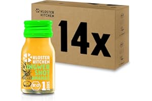 Kloster Kitchen Piña de jengibre orgánico 1SHOT 14 x 30 ml con auténticos trozos de jengibre I Ginger Shot vegano en la botella de cristal To Go I dulce picante sin aditivos y con dulzura natural