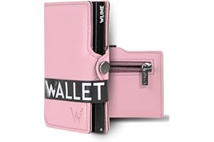 WLine Portafoglio Donna Piccolo con Portamonete Rfid Compatto ed Elegante - Porta Carte di Credito Donna e Uomo Schermato in Pelle PU - Portatessere Tascabile (Rosa e Nero Saffiano, Con Zip)