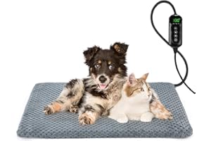 Woiil Elektrisch Haustier Heizdecke, Timing & Temperatur Einstellbar Katzen & Hund Heizmatte Sicher Weicher Wärmedecke Innen für Neugeborene, kleine und ältere Katzen und Hunde, Grau 71 * 40cm