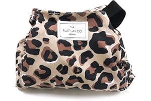 The Flat Lay Co. Makeup Bag - Travel Make Up Organiser for Cosmetics, Eyeshadow, Make-Up Brushes, Lipstick & Tools - Drawstring Makeup Bag Storage with Brush Holder & Large Pockets