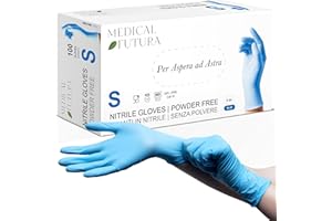 Medical Futura - 100 Guantes de Nitrilo Desechables S Azul, No Alergénicos Gr. 4.0, Sin Polvo, Sin Látex, Buenos para Esteticistas, Tatuadores, Talleres y Aplicaciones Médicas (S, Azul)