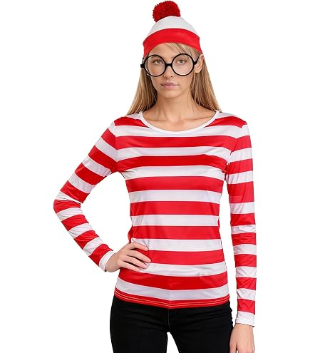 Smiffys Kit Où est Charlie ?, Rouge et blanc, avec t-shirt, casquette et lunettes Halloween Smiffys Kit Où est Charlie ?, Rouge et blanc, avec t-shirt, casquette et lunettes Halloween