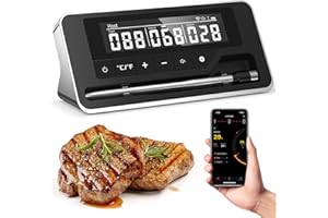 Pakinui Fleischthermometer Kabellos,Bluetooth Grillthermometer mit App, IP67 Wasserdicht Bratenthermometer Kabellos, Meat Grill Thermometer für Backofen Grill Smoker Rotisserie Airfryer
