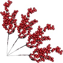24 Bacche Artificiali Rosse Per Natale - Decorazione Albero, Ghirlande, Casa, 18cm