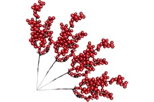 GOLDYIDA 20 sztuk sztucznych czerwonych ostrokrzewów, jagody, sztuczne czerwone jagody, czerwone jagody, dekoracyjne gałązki z jagodami, na ozdoby choinkowe, wieniec bożonarodzeniowy